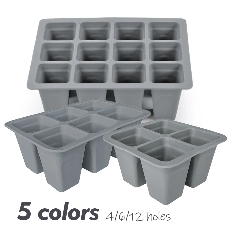 Silicone 4/6/12 Cell Vegetable Seed Starting Tray Greenhouse Nursery Seedling Germination Container Plants Propagation Grow Box 5