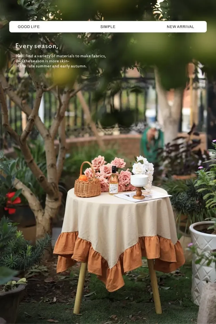 100% Cotton Round Table Cloth Washable Vintage Ruffle Tablecloth For Wedding Party Dining Banquet Decor Living Room Table Cloth