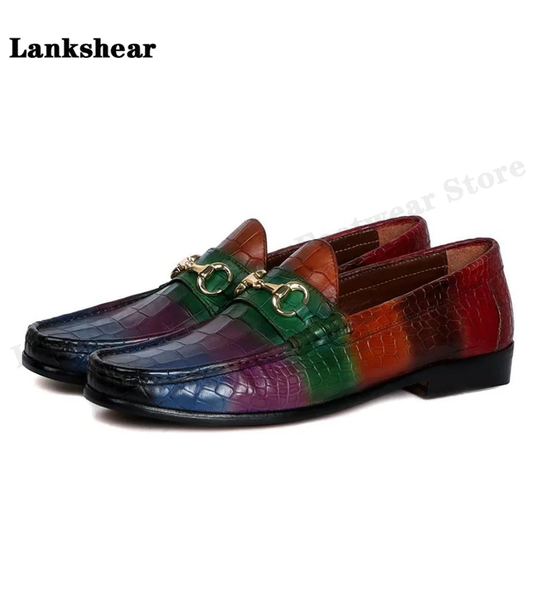 

Wedding Leather Oxfords Multicolor Loafers Metal Button Slip On Men Big Size Dress Shoes Breathable Comfort Fish Scale Pattern