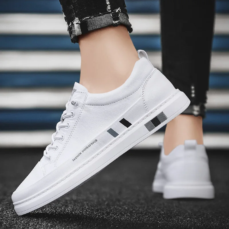 

Black White Sneakers for Men Sport Shoe Cheap Soft Lace Up Mens Trainers Pu Leather Casual Shoes Men Original Mocasines Hombre