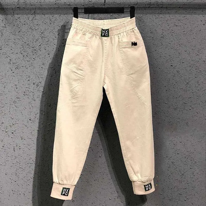 Autunno inverno Harajuku Y2K tinta unita elastico in vita pantaloni da Cowboy donna moda tasca Haren pantaloni Casual abbigliamento femminile 2