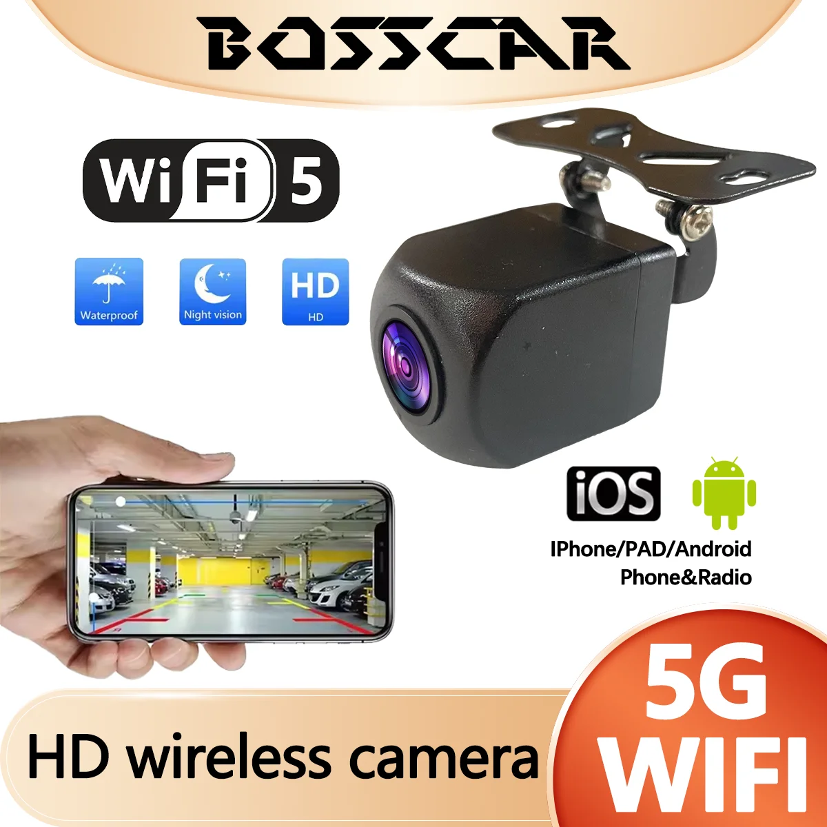 Caméra de recul sans fil universelle BOSSCAR, vision nocturne, HD, étanche, Wifi, caméra de recul pour voiture, 5V 12V, compatible Android IOS 1 Caméra de recul sans fil universelle BOSSCAR, vision nocturne, HD, étanche, Wifi, caméra de recul pour voiture, 5V 12V, compatible Android IOS 1