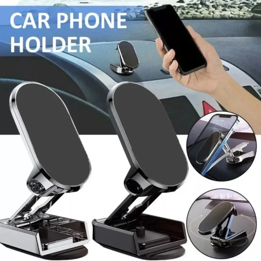 

360° Rotatable Magnetic Car Phone Holder Metal Folding Magnet Cell Phone Stand in Car GPS Support for IPhone Xiaomi Huawei
