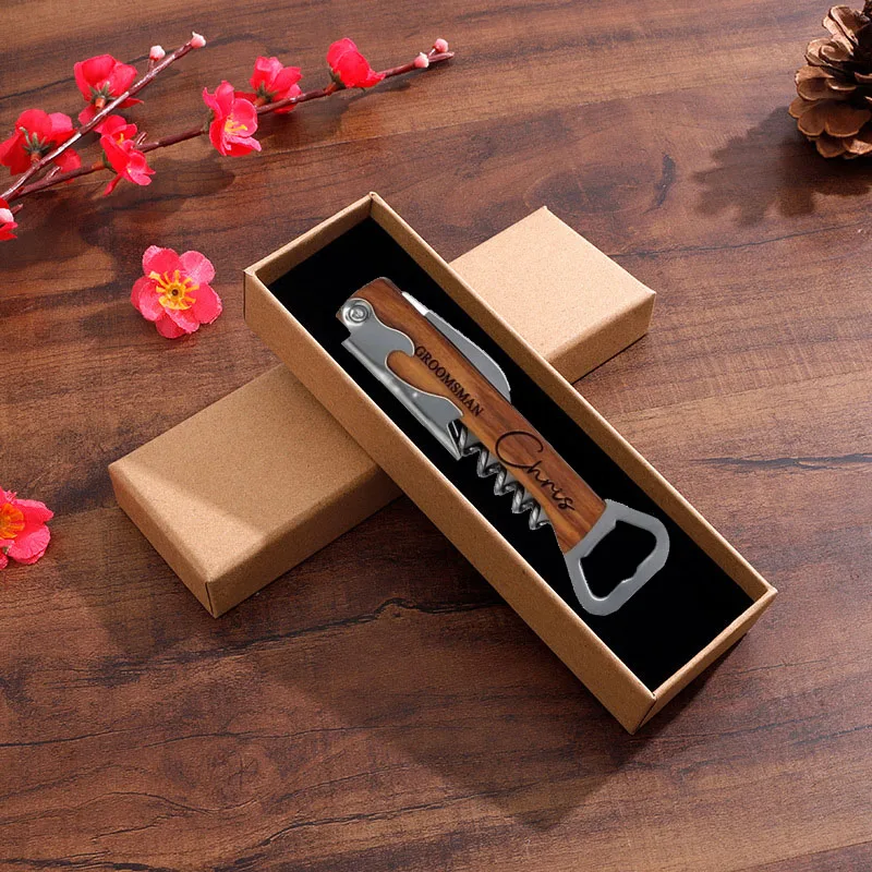 Wein Bier Opener Edelstahl Multi Tool Wein Korkenzieher Gravierte Personalisierte Souvenir Holz Opener Hochzeit Geschenk Für Gast