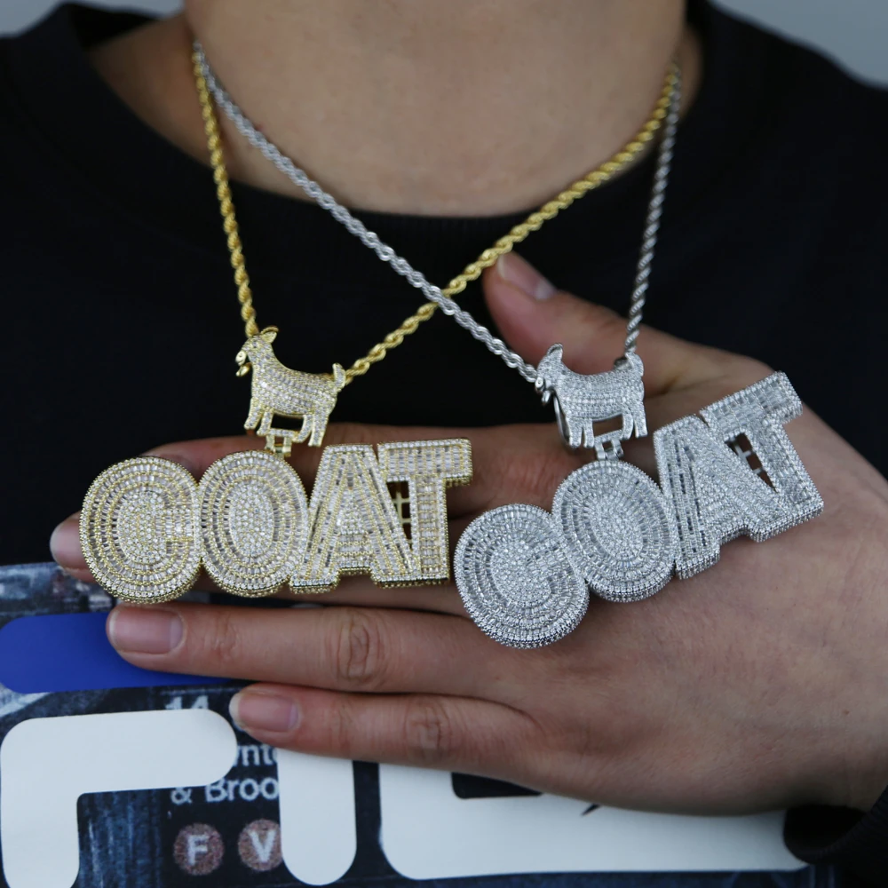 New Iced Out Bling Cz Letter Goat Pendant Necklace Cubic