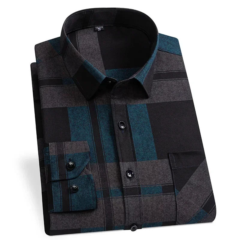 New Long Sleeve Plaid Shirts For Men Classic Checked Fashion Clothing Easy Care Soft Businessman Smart Dress Casual Shirt Camisa