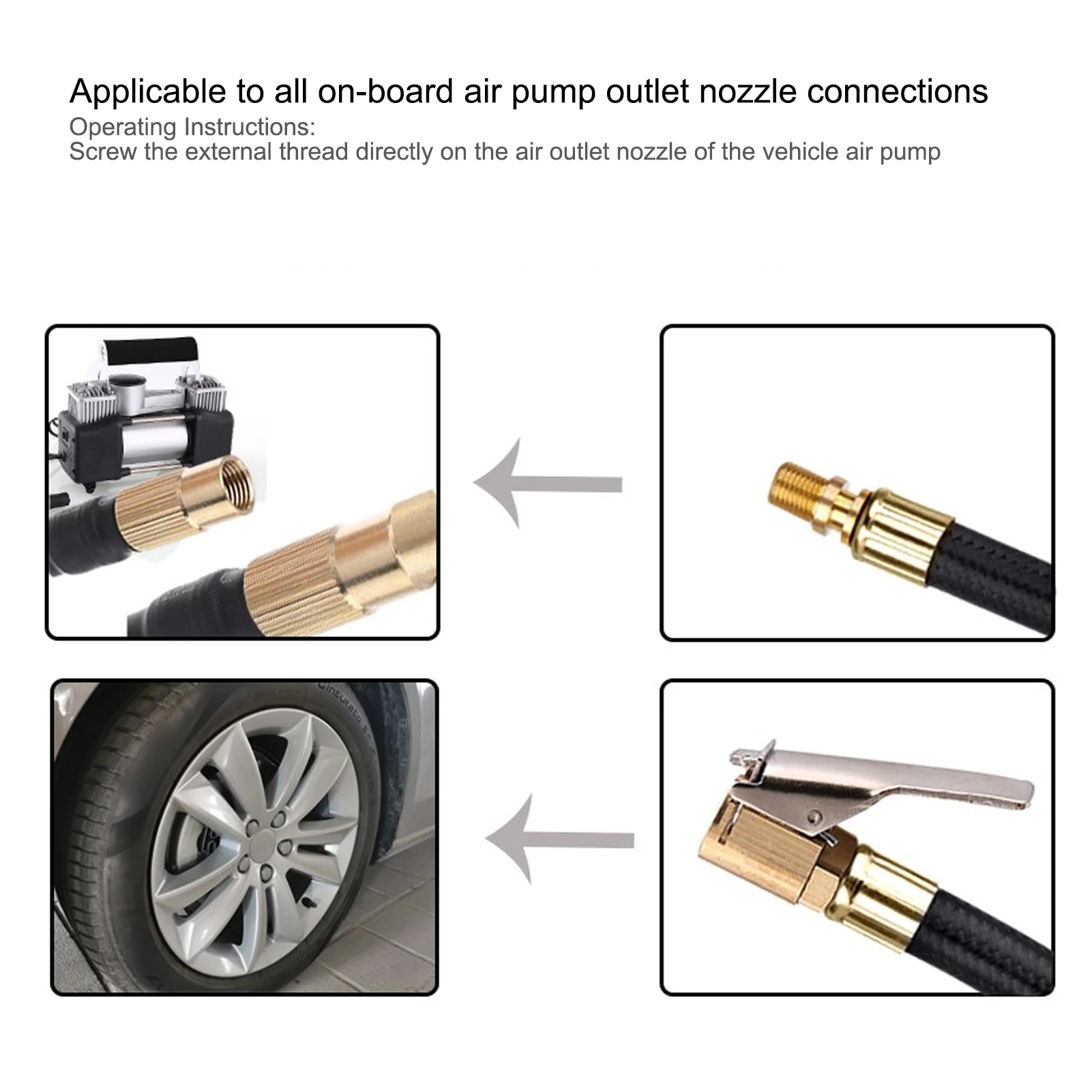 Adattatore Tubo Flessibile Per Gonfiatore Pneumatici 40 Cm, Con Mandrino A Blocco Rapido, Per Auto, Moto, Bici, Rame E Gomma