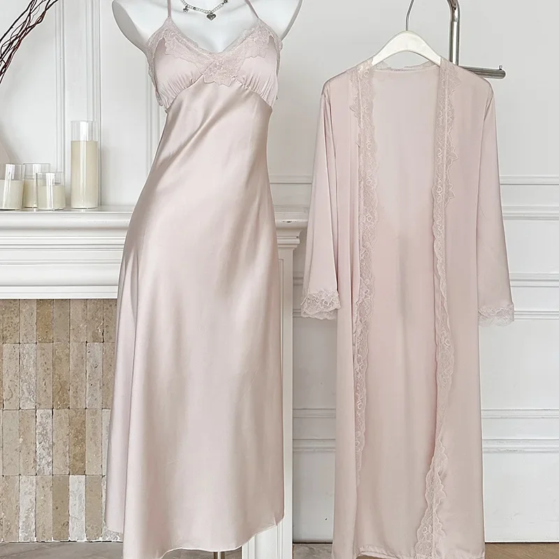 طقم بيجامة حرير جليدي صيفي نسائي