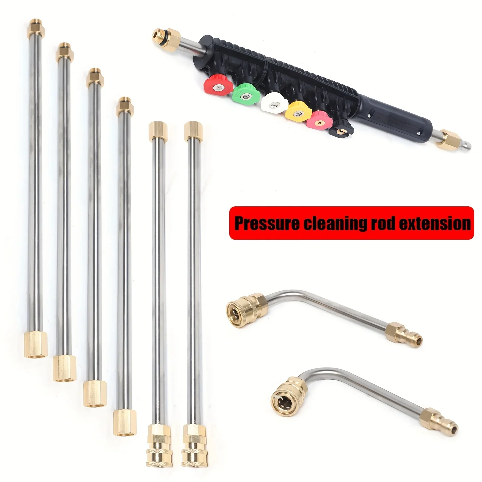 10 Pieces High Pressure Washer Cleaning Extension Pole, Power Washer Spray Gun with 6 Spray Heads, Ditch Cleaning Pipe Bender