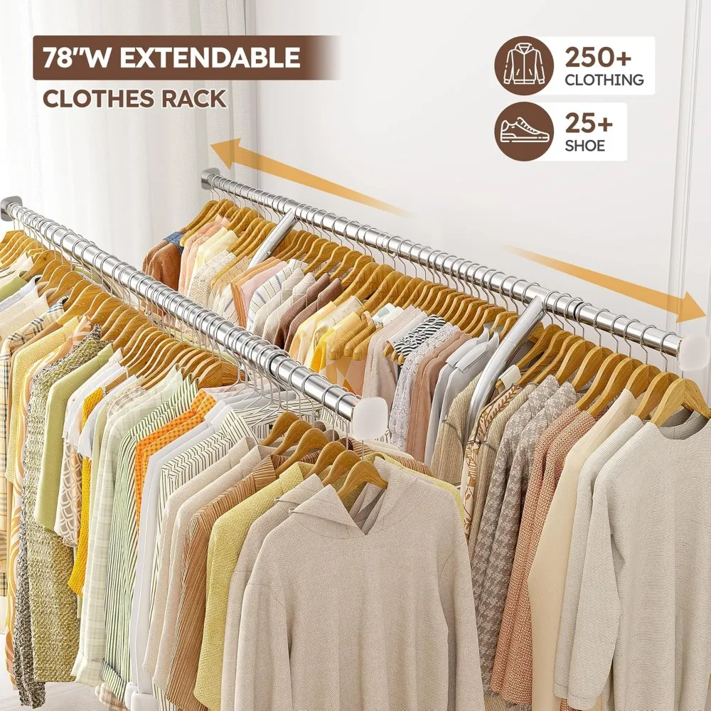 Clothes Rack Heavy Duty Loads 650LBS, Clothing Racks for Hanging Clothes, Rolling Clothing Rack With Shelves 2