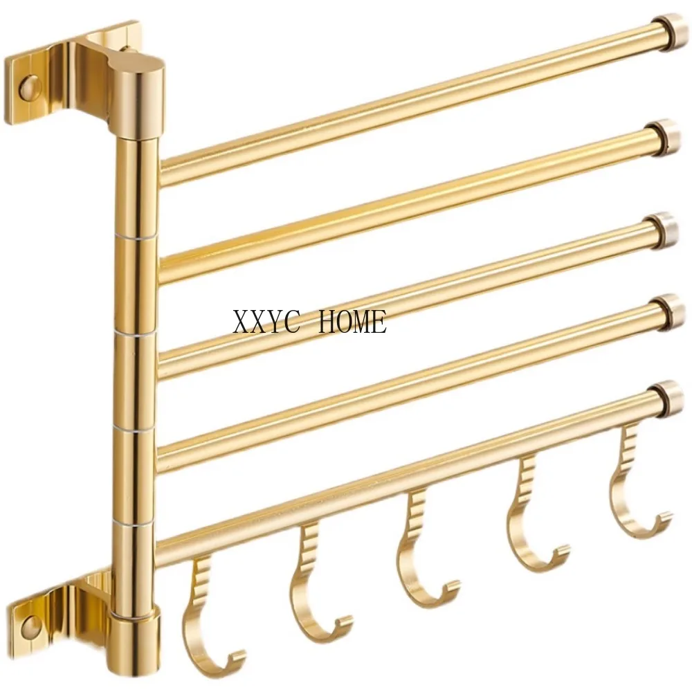 

Golden Towel Rack Multi-Bar Bathroom Movable Rotating Towel Bar Bathroom Storage Rack Punch-Free