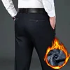 Winter New Flannel Thick Men's Casual Pants Fleece Navy Black Business Straight Slim Stretch Warm Plush Trousers Male 1