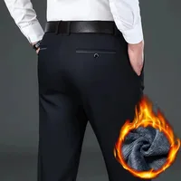Winter New Flannel Thick Men's Casual Pants Fleece Navy Black Business Straight Slim Stretch Warm Plush Trousers Male 1
