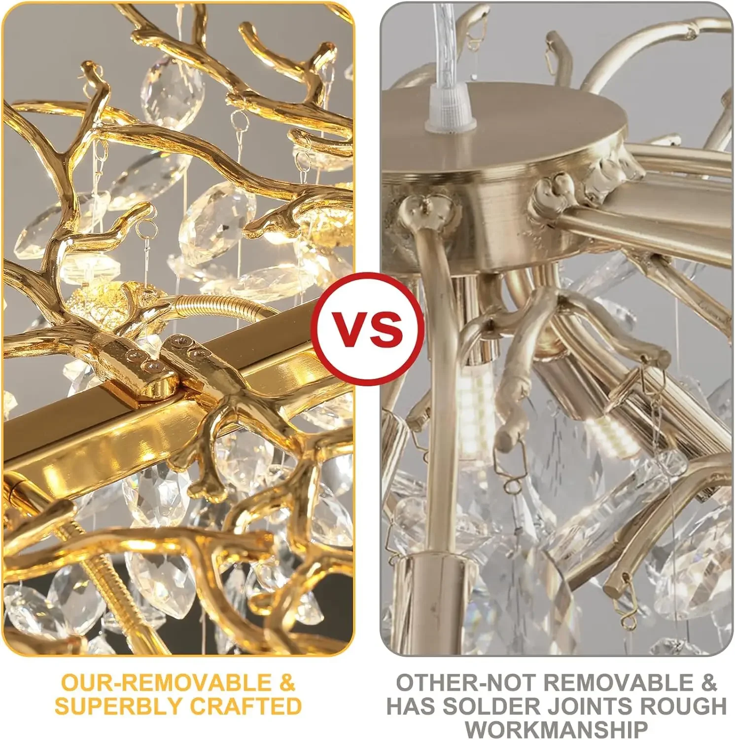 Gold Branch Crystal Ceiling Chandelier For Dining Room Kitchen Table Living Room Bedroom Rectangular