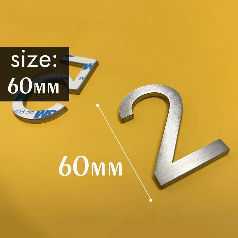 60mm Stainless Steel Number Stickers 0 To 9 Metal Self-adhesive Arabic Number Signs House Numbers For Doors Mailboxes Lockers house number signs house numbers number plate