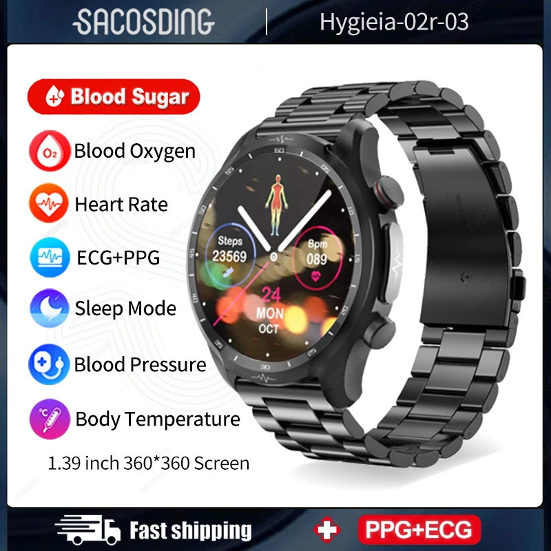 

Hygieia-02r-03 Blood Sugar Smartwatch 1.39-inch 360*360 HD Large Screen HRV Smart Watches Monitoring Blood Pressure Blood Oxygen