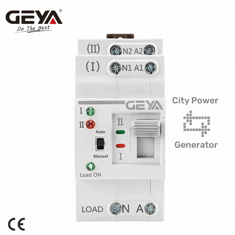 GEYA G2R Din Rail 2P ATS ไฟฟ้าสวิทช์สวิทช์ 110V 220V COIL PC ประเภทสวิทช์ City Power TO เครื่องกําเนิดไฟฟ้า 63A 1