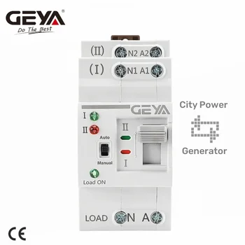 GEYA G2R Din Rail 2P ATS ไฟฟ้าสวิทช์สวิทช์ 110V 220V COIL PC ประเภทสวิทช์ City Power TO เครื่องกําเนิดไฟฟ้า 63A 1