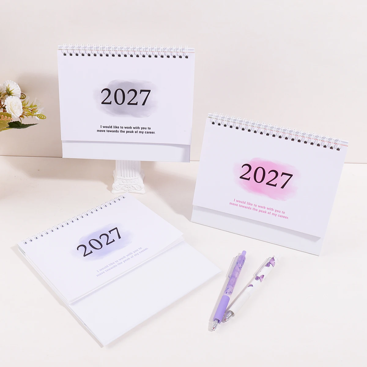 2027년 중형 월간 책상 달력, 사무실, 학교, 가정용 스프링 제본 접이식 스탠드형 데스크탑 달력