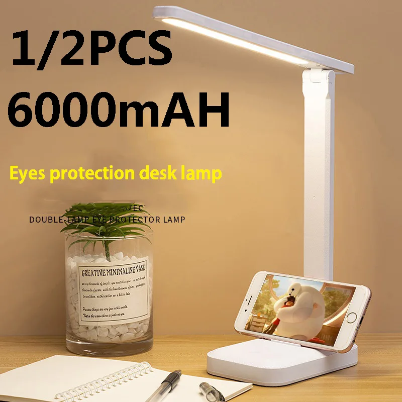 6000mAh LED Table Lamp USB Chargeable 3 Color Stepless Dimmable Desk Lamp Touch Foldable Eye Protection Reading Night Light 2023
