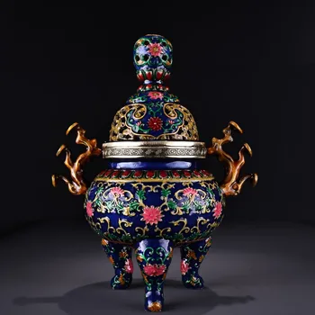 Retro Collection Bronze Body Cloisonne Lingzhi Incense Burner Decorative Ornaments