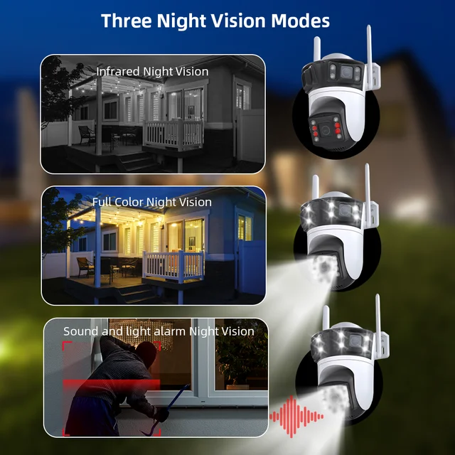 Three Lens PTZ IP Camera Outdoor 6K HD Three Screen WiFi Security Camera Auto Tracking 4K Dual Len Wirelss CCTV Camera iCsee 2