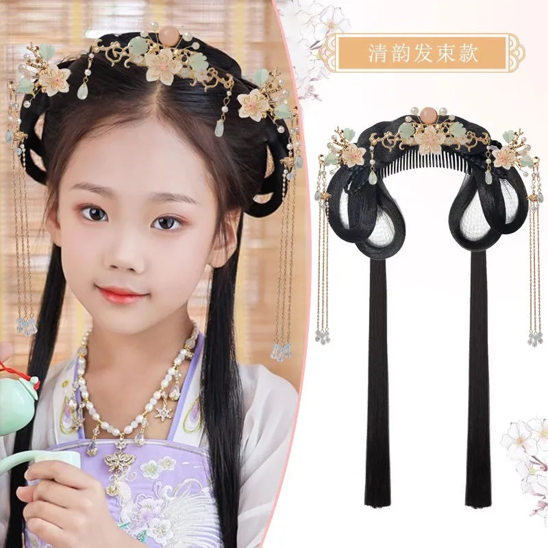 Chinese Ancient Wig Girl's Hanfu Wigs Headdress Antique Style Cos Synthetic Pad High Hair Bun Comb Design Of Wigs