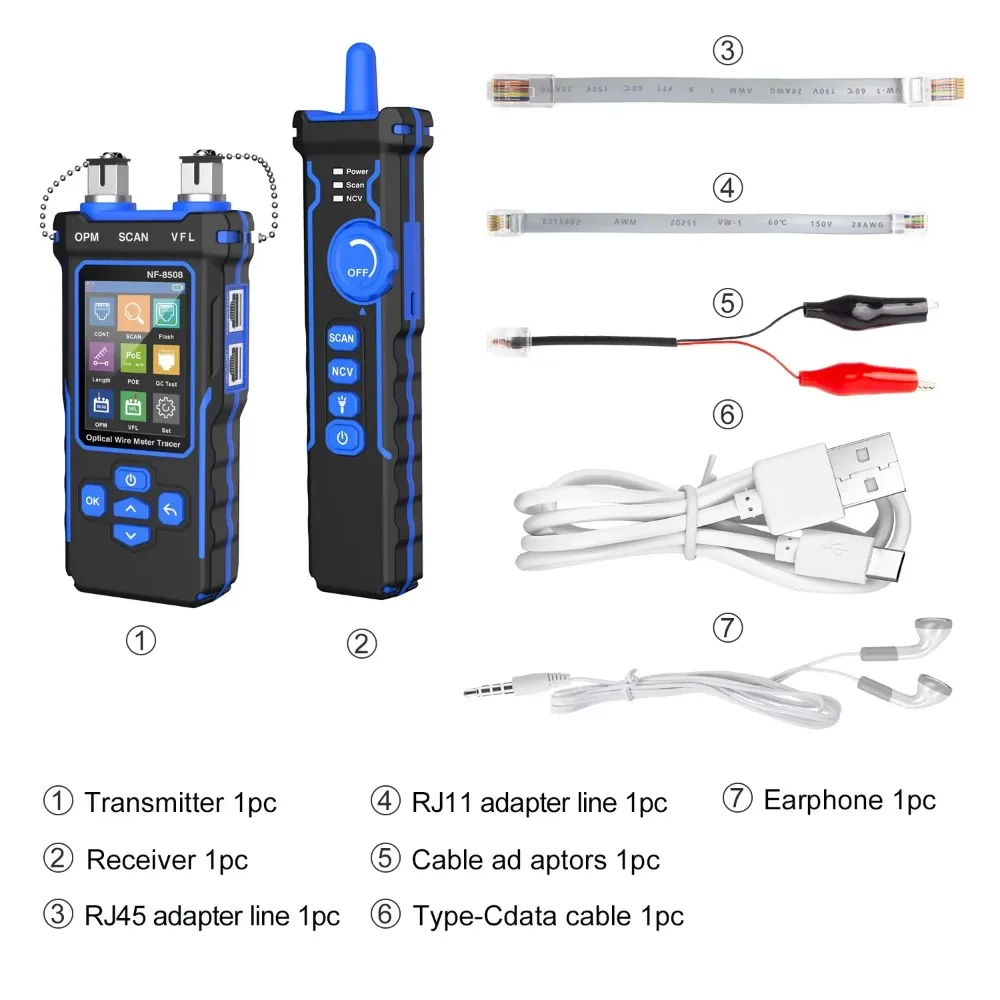 NOYAFA network cable tester LCD digital rechargeable network line finder wire tracker PoE checker optical wire meter NF-8508