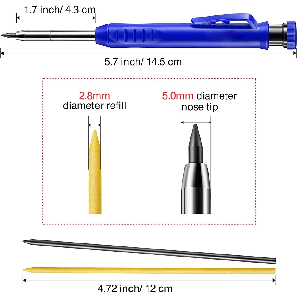 Solid Carpenter Pencil Set Mechanical Pencil 3 Colors Refill with Built-in Sharpener Carpentry Marking Scriber Woodworking Tools images - 6