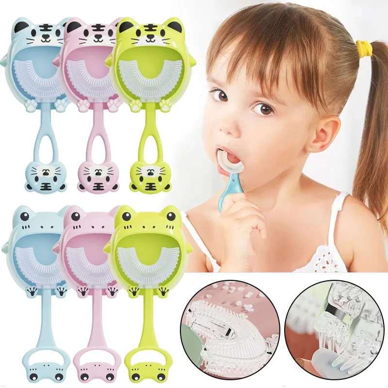 U-Shaped Children's Toothbrush Cartoon Animal Baby Toothbrush 360 Degree Kids Teeth Oral Care Cleaning Brush Silicone Teether
