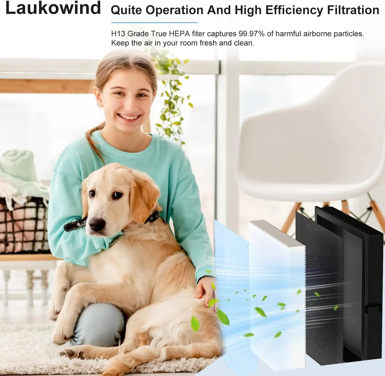 Aroeve MK04 MG04JH, H13 True HEPA 필터용 MK04 AIR 교체 필터, 부품 MK04LX와 비교, 2팩, 파란색