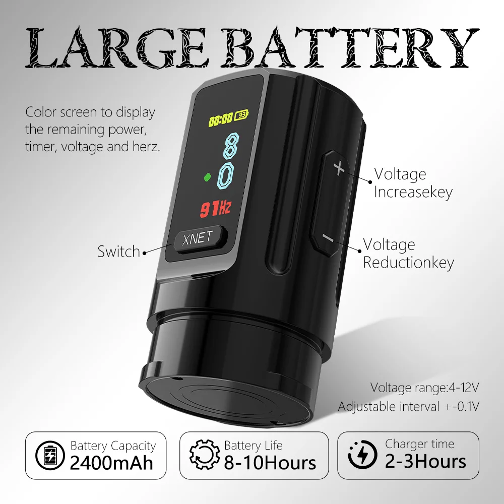 XNET Vipera Wireless Tattoo Machine Kit Adjustable Stroke 2.4-4.2mm OLED Display 60pcs Mixed Tattoo Cartridge for Tattoo Artists 4