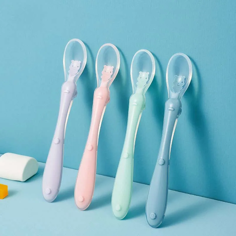 

Мягкая силиконовая ложка для новорожденных, мультяшная силиконовая ложка для кормления, Детская тренировочная посуда для новорожденных, детская посуда