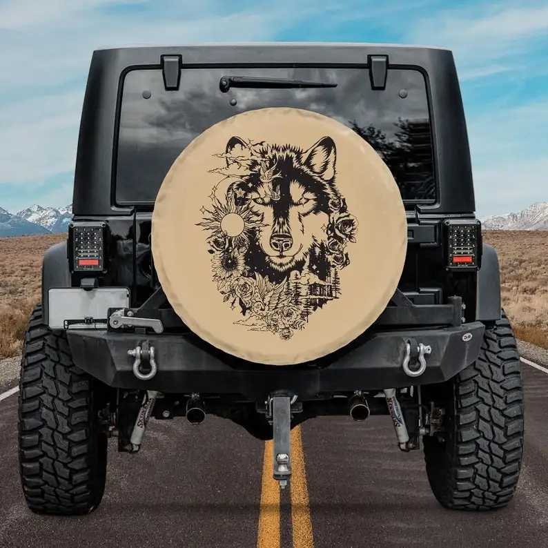 

Spare Tire Cover Beige, Wolf Car Accessory, Tire Cover Tan, Car accessories, girl, Accessories