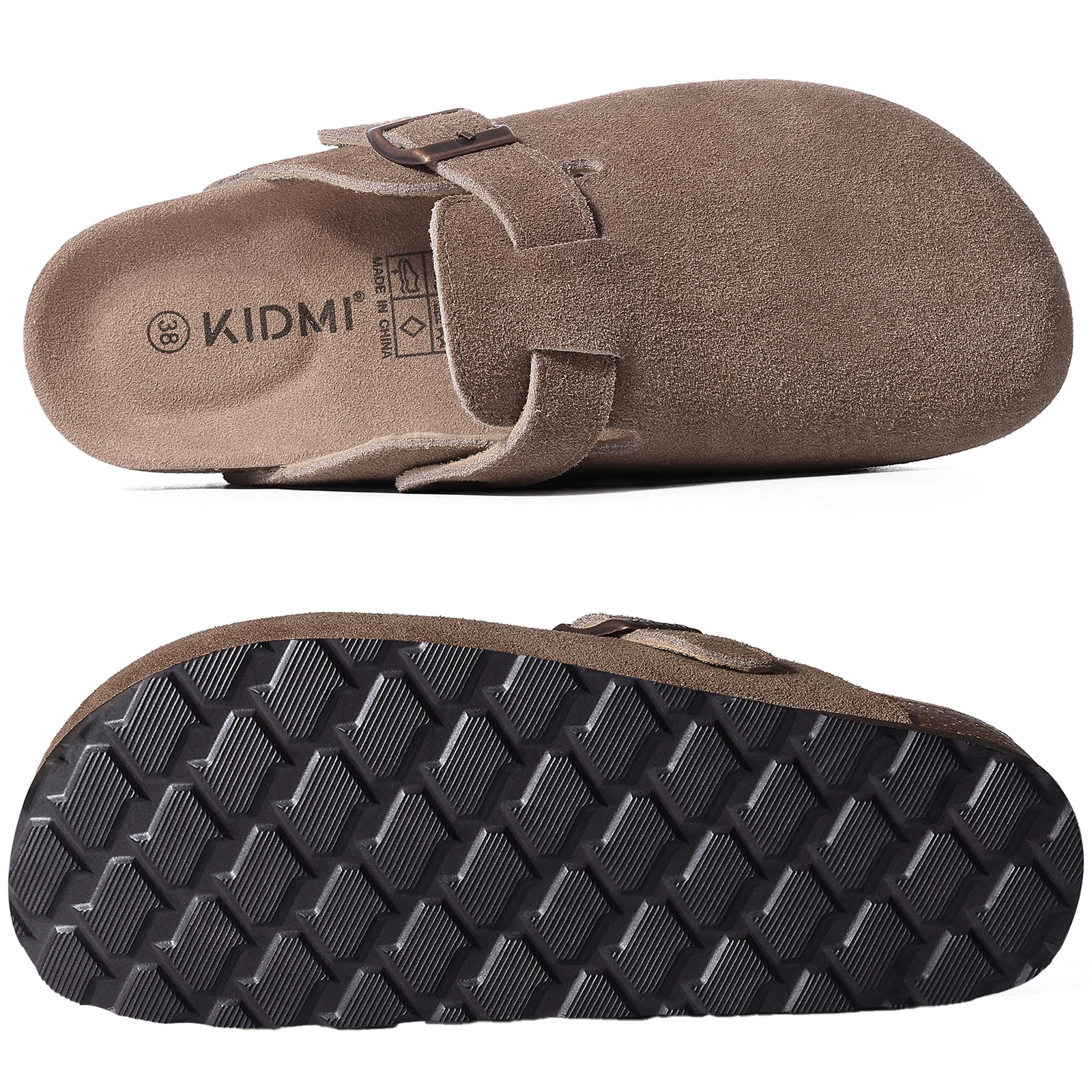 Kidmi New Genuine Suede Clogs for Women Men Clogs Soft Cork Footbed Mules Comfort Potato Shoes with Arch Support Beach Sandals