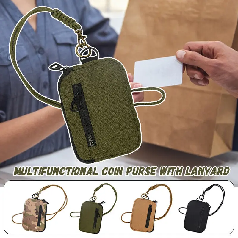 1Pc Outdoor Edc Molle Pouch Wallet Mini Portable Key Card Case Oxford Cloth Pouch Bag Purse with Carabiner Lanyard Bag