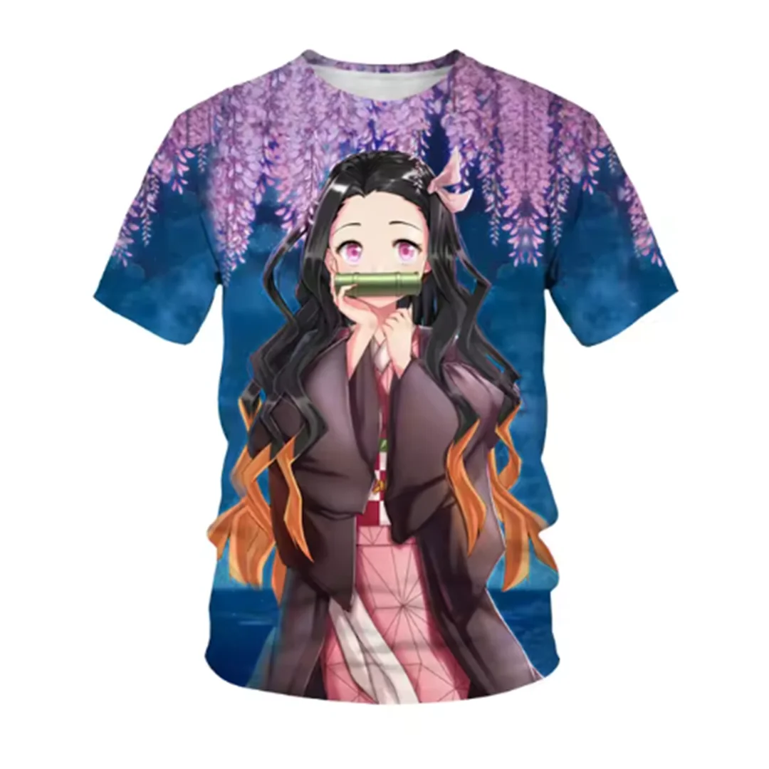 Anime Demon Slayer T Shirt Lovely Kamado Nezuko Costume Boys Girls T-shirt Summer Short Sleeves Oversized Streetwear Loose Tops 3