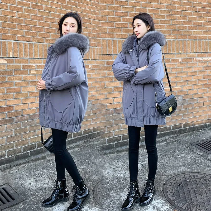 

Down Cotton Clothing Women 2022 Latest Winter Long Loose Matching Thin Thickening Large Woolen Collar Coat Solid Color Commute X