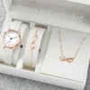 3pcs/set Women Leather Simple Quartz Watch with Number 8 Bracelet Necklace Set 1