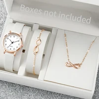 3pcs/set Women Leather Simple Quartz Watch with Number 8 Bracelet Necklace Set 1