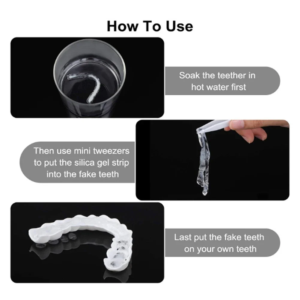 2 Pairs Smile Whitening Teeth Snap Cap Denture Care Whitening Alternative Smile Snap Tooth Perfect False Teeth for Men and Women