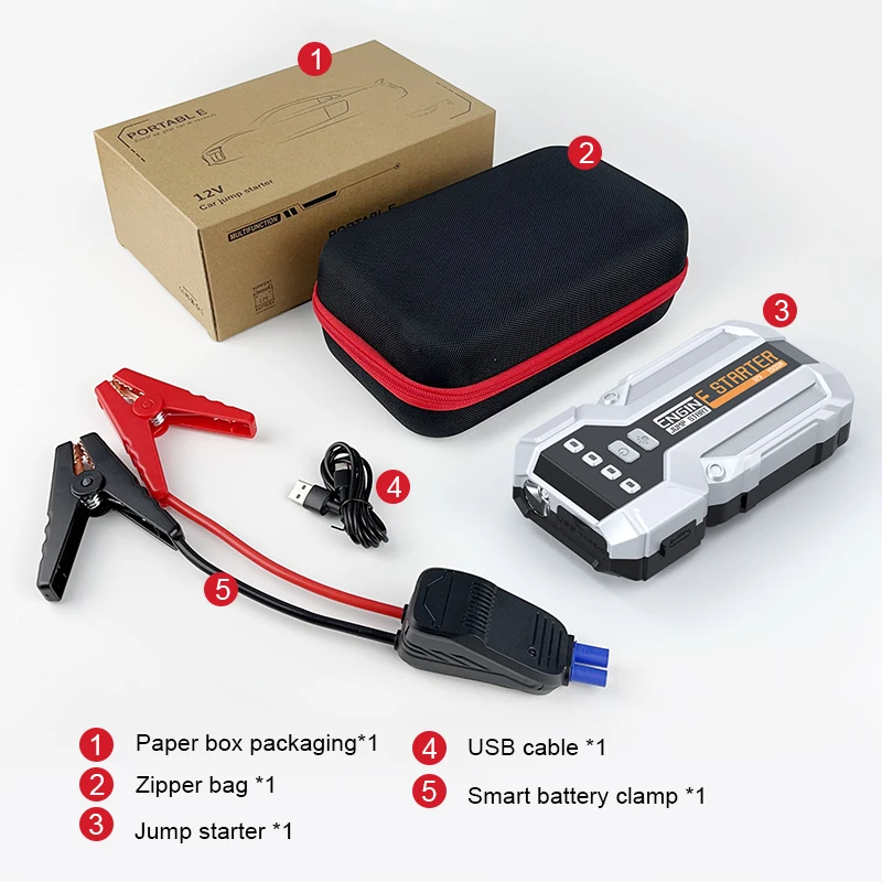Démarreur de batterie de voiture pour diabétique, 2000A, boîte pour diabétique, 3.5 gal gaz/2,0 gal diesel, pack de batterie de démarrage de voiture portable avec jumpe intelligente arc-en-ciel