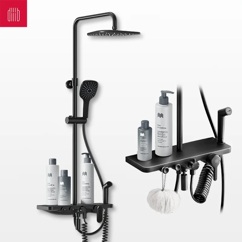 

Diiib Black Shower System Set Faucet Rainfall Bathtub Tap With Bathroom Shelf Hand Sprayer Shower Mixer Tub Spout for Xiaomi