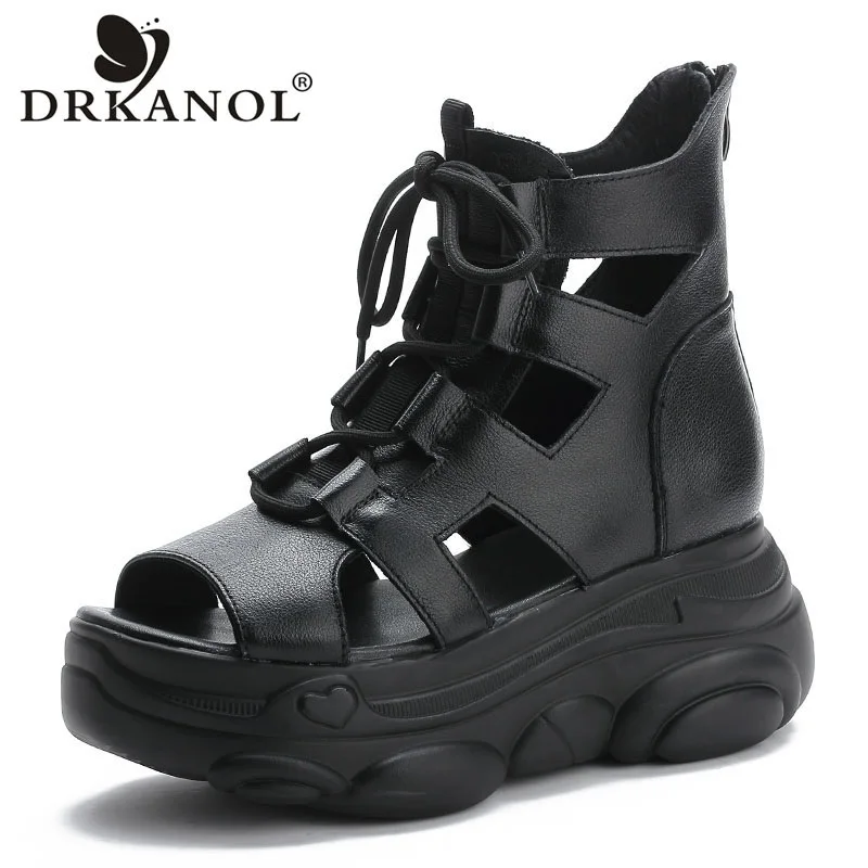 

DRKANOL Wedges High Heel Sandals Women 2022 Chunky Platform Casual Roman Sandals Ladies Hollow Summer Cool Boots Handmade Retro