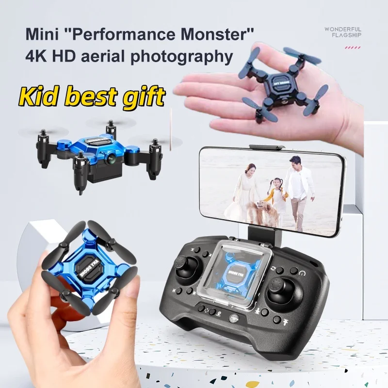 Mini Drone de Poche Selfie Pliable déplié, prêt à voler, avec télécommande en main