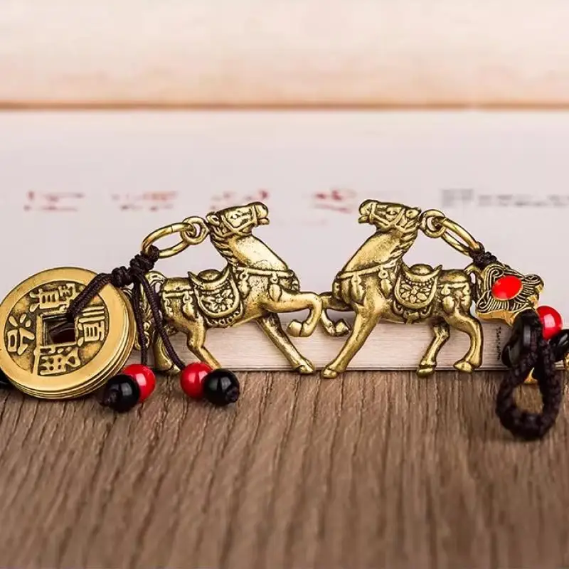 2026 Year Of Chinese Zodiac Horse Lucky Pendant Keychain Copper Feng Shui Wealth Key Ring Women Men Bag Charm Jewelry Gift