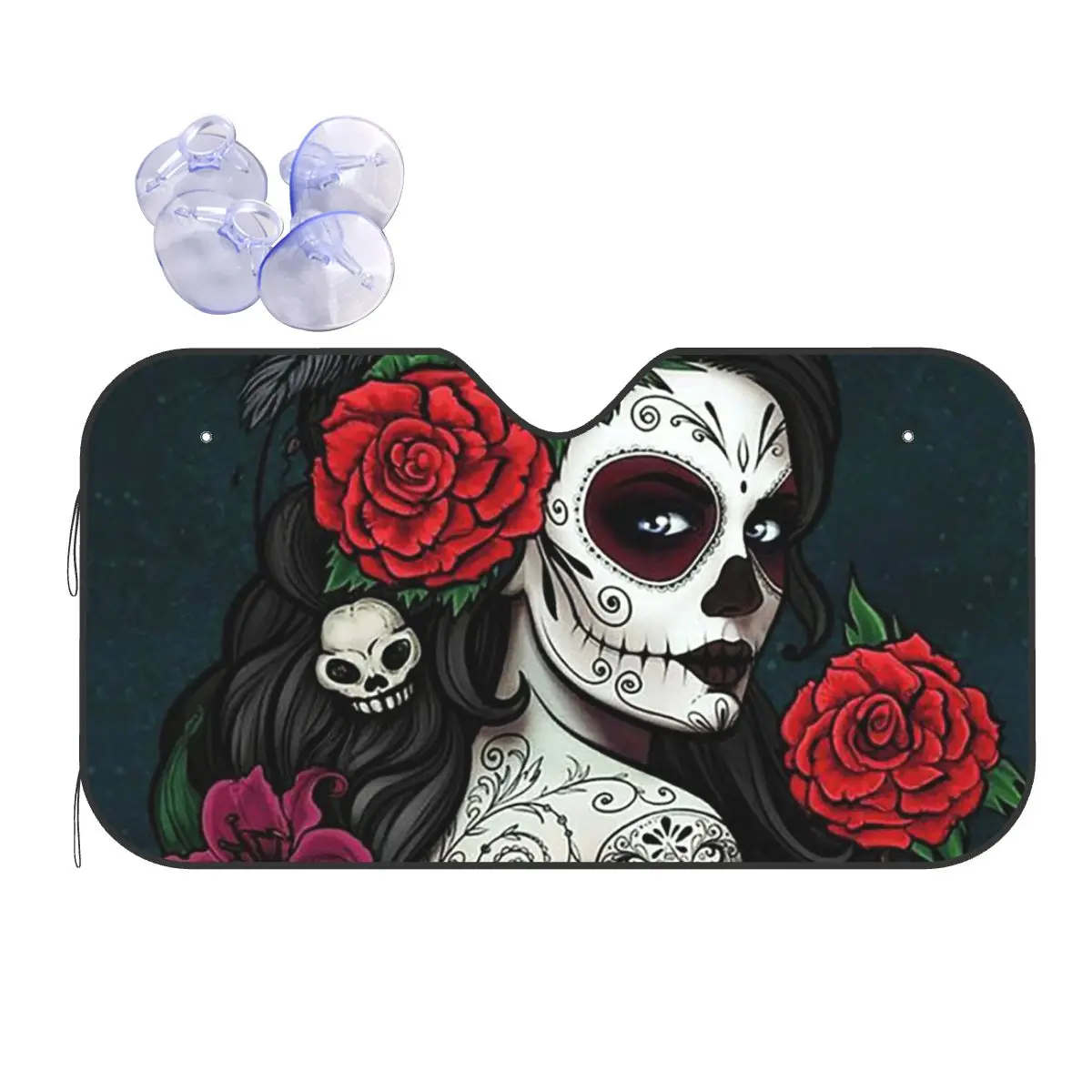 

Sugar Skull Foldable Windshield Sunshade 70x130cm Beautiful Girl Foils Sunshade Visor Solar Protect