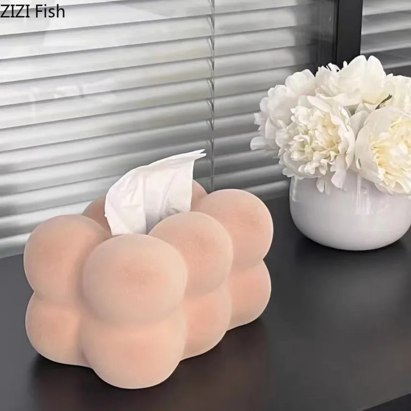 

Creative Spherical Stacking Ceramic Tissue Box Desk Decoration Flocked Ball Decorative Tissue Box Bedside Table Paper Towel Case