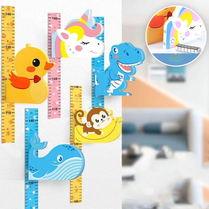  Regla de altura tridimensional 3D para niños, regla de altura de dibujos animados, regla de medición, pegatina de pared extraíble, tabla de crecimiento
