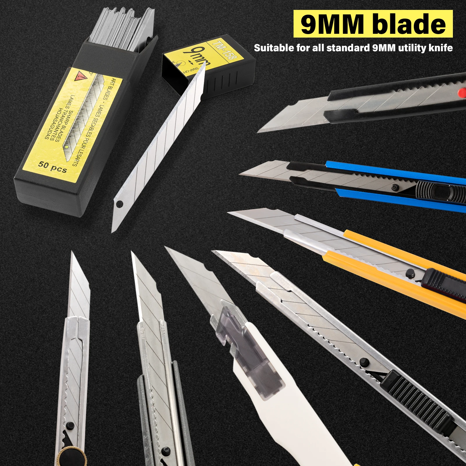 9mm Replaceable Blades 50pcs For Snap Off Art Knife Vinyl Film Car Wrapping Paper Cutter Blade Window Tints Craft Tools